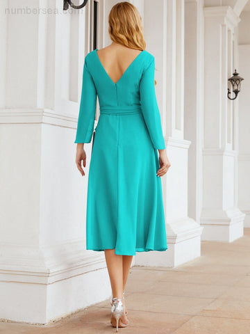 Vestido de dama de honor con espalda en V y cinturón, para la madre de la novia o invitada a la boda SY28031