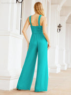 Baoleely Crisscross Neck Jumpsuit Formal Evening Dress Long Bridesmaid Dresses Bell-bottomed Pants 28033