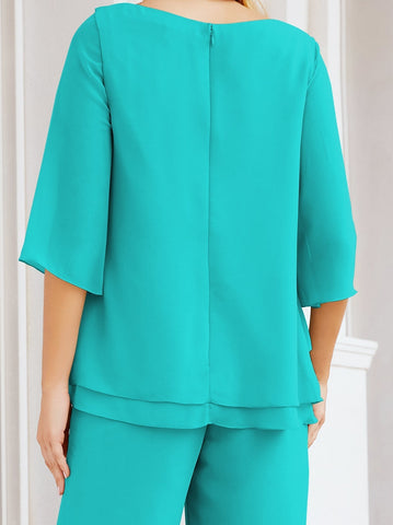 Elegante conjunto de pantalón y bata plateada de dos piezas para la madre de la novia, talla grande, con volantes, Sunderly Elegant SY28064