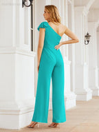 Baoleely Women's One Shoulder Long Jumpsuit Formal Evening Dress Long Bridesmaid Dresses Pants Wedding Party 28034
