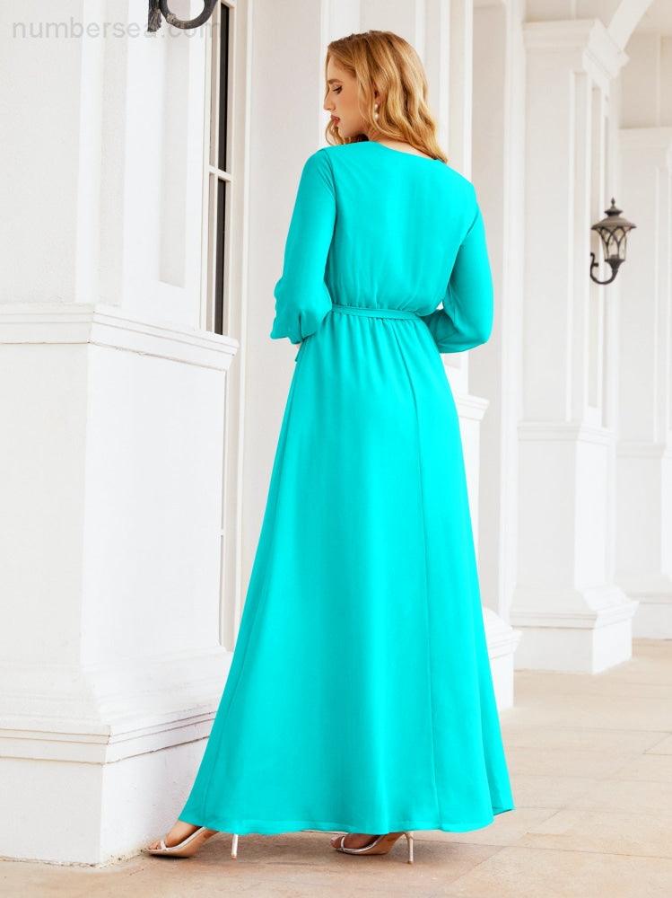 Vestido de dama de honor de gasa para mujer Sunderly, corte en A, manga larga, vestido de noche formal para invitada de boda SY28032 