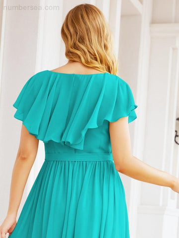 Vestidos de dama de honor con mangas abullonadas para fiesta formal de noche y graduación 28044 