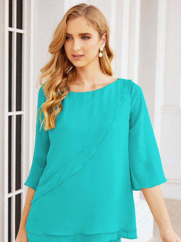 Elegante conjunto de pantalón y bata plateada de dos piezas para la madre de la novia, talla grande, con volantes, Sunderly Elegant SY28064