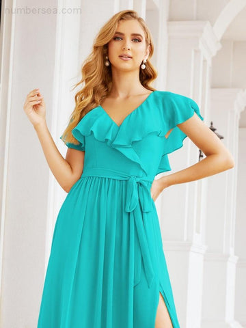 Vestidos de dama de honor con mangas abullonadas para fiesta formal de noche y graduación 28044 