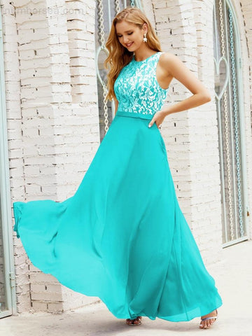 Vestido de dama de honor de encaje, largo hasta el suelo, con bolsillos, 28017 