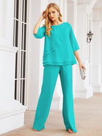 Baoleely Élégante robe mère de la mariée 2 pièces, grande taille, pantalon, volants, couches argentées, peignoir 28064