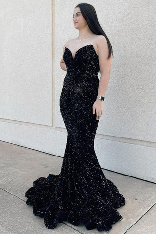 Robe de bal longue sirène rose à sequins, décolleté cœur