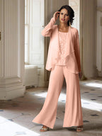 Tailleur-pantalon en mousseline à manches longues pour la mère de la mariée, avec veste 