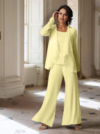 Tailleur-pantalon en mousseline à manches longues pour la mère de la mariée, avec veste 