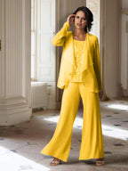 Tailleur-pantalon en mousseline à manches longues pour la mère de la mariée, avec veste 