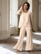 Tailleur-pantalon en mousseline à manches longues pour la mère de la mariée, avec veste 