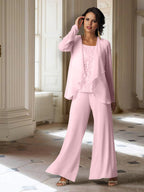 Tailleur-pantalon en mousseline à manches longues pour la mère de la mariée, avec veste 