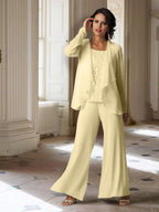 Tailleur-pantalon en mousseline à manches longues pour la mère de la mariée, avec veste 