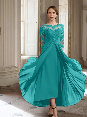 Vestidos de corte princesa/línea A para la madre de la novia, manga larga y apliques. 