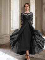 Vestidos de corte princesa/línea A para la madre de la novia, manga larga y apliques. 