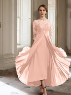 Vestidos de corte princesa/línea A para la madre de la novia, manga larga y apliques. 