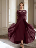 Vestidos de corte princesa/línea A para la madre de la novia, manga larga y apliques. 