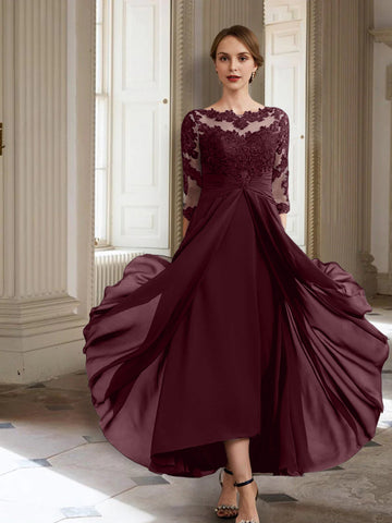 Vestidos de corte princesa/línea A para la madre de la novia, manga larga y apliques. 