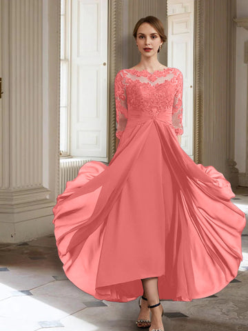 Vestidos de corte princesa/línea A para la madre de la novia, manga larga y apliques. 