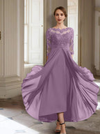 Vestidos de corte princesa/línea A para la madre de la novia, manga larga y apliques. 