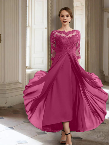 Vestidos de corte princesa/línea A para la madre de la novia, manga larga y apliques. 