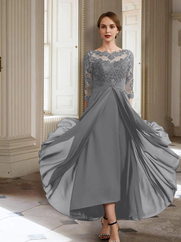 Vestidos de corte princesa/línea A para la madre de la novia, manga larga y apliques. 