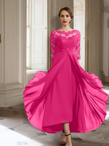 Vestidos de corte princesa/línea A para la madre de la novia, manga larga y apliques. 