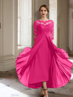 Vestidos de corte princesa/línea A para la madre de la novia, manga larga y apliques. 