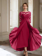 Vestidos de corte princesa/línea A para la madre de la novia, manga larga y apliques. 