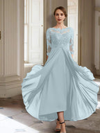 Vestidos de corte princesa/línea A para la madre de la novia, manga larga y apliques. 