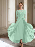 Vestidos de corte princesa/línea A para la madre de la novia, manga larga y apliques. 