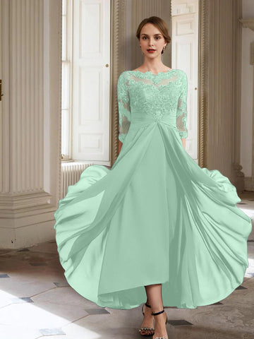 Vestidos de corte princesa/línea A para la madre de la novia, manga larga y apliques. 