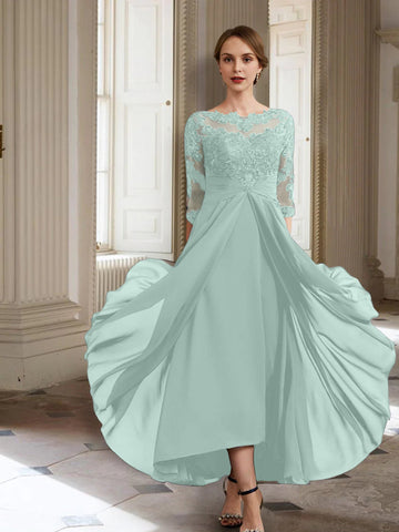 Vestidos de corte princesa/línea A para la madre de la novia, manga larga y apliques. 