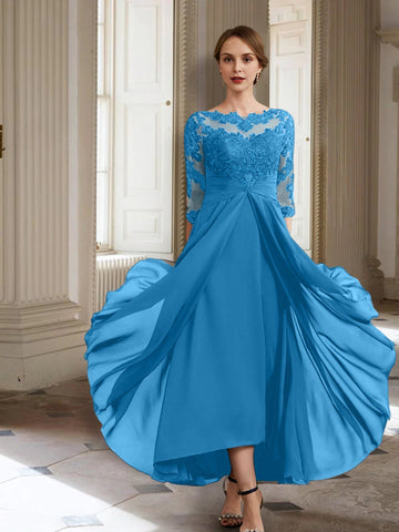 Vestidos de corte princesa/línea A para la madre de la novia, manga larga y apliques. 