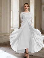 Vestidos de corte princesa/línea A para la madre de la novia, manga larga y apliques. 