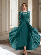 Vestidos de corte princesa/línea A para la madre de la novia, manga larga y apliques. 