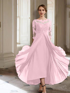 Vestidos de corte princesa/línea A para la madre de la novia, manga larga y apliques. 