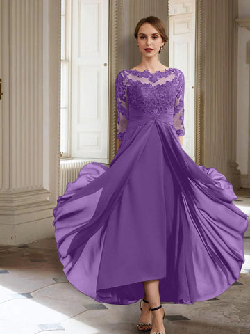 Vestidos de corte princesa/línea A para la madre de la novia, manga larga y apliques. 