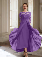 Vestidos de corte princesa/línea A para la madre de la novia, manga larga y apliques. 