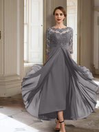 Vestidos de corte princesa/línea A para la madre de la novia, manga larga y apliques. 