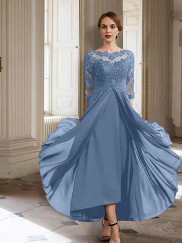 Vestidos de corte princesa/línea A para la madre de la novia, manga larga y apliques. 