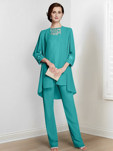 Chiffon Long Sleeves Mother Of The Bride Pantsuits With Jacket