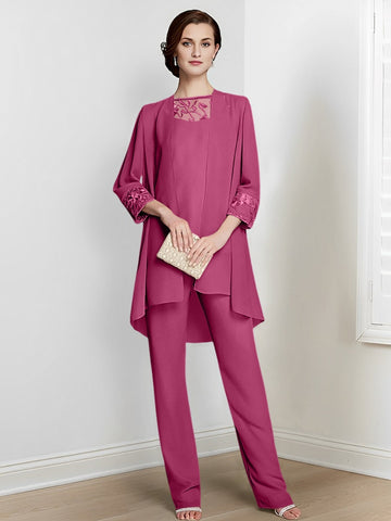 Chiffon Long Sleeves Mother Of The Bride Pantsuits With Jacket