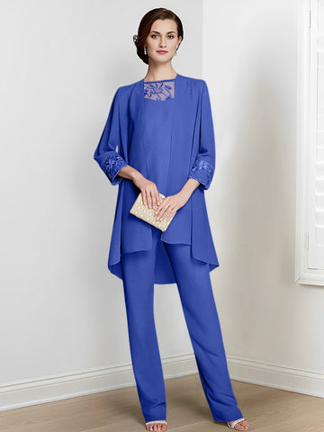 Chiffon Long Sleeves Mother Of The Bride Pantsuits With Jacket