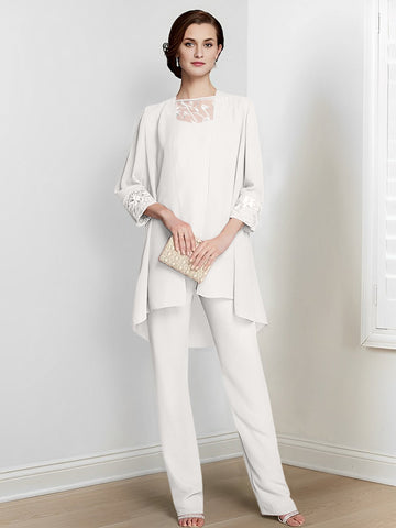 Chiffon Long Sleeves Mother Of The Bride Pantsuits With Jacket