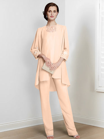 Chiffon Long Sleeves Mother Of The Bride Pantsuits With Jacket