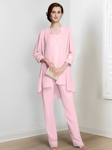 Chiffon Long Sleeves Mother Of The Bride Pantsuits With Jacket