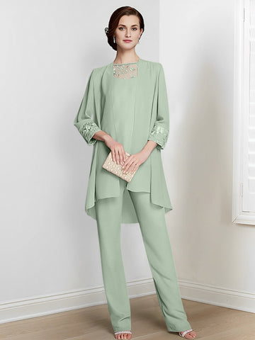 Chiffon Long Sleeves Mother Of The Bride Pantsuits With Jacket