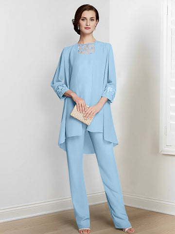Chiffon Long Sleeves Mother Of The Bride Pantsuits With Jacket