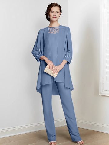 Chiffon Long Sleeves Mother Of The Bride Pantsuits With Jacket